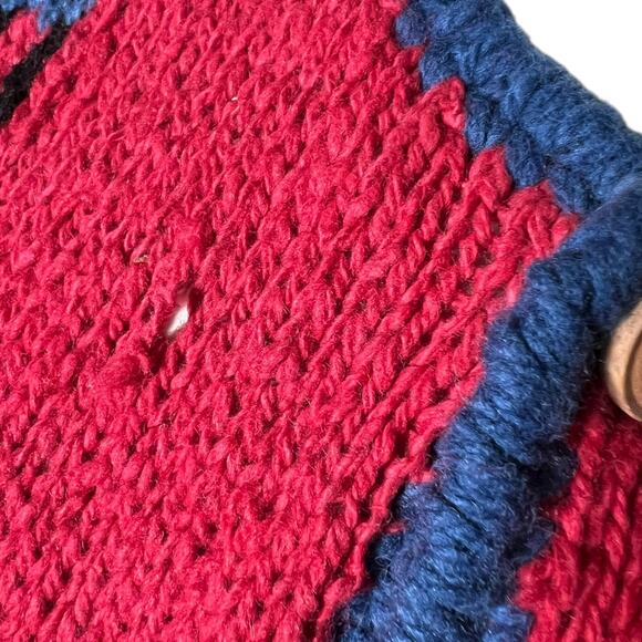 Amiano Handknit Bolivia Wool Cardigan Red Folk Art Sweater Vintage - Picture 8 of 9
